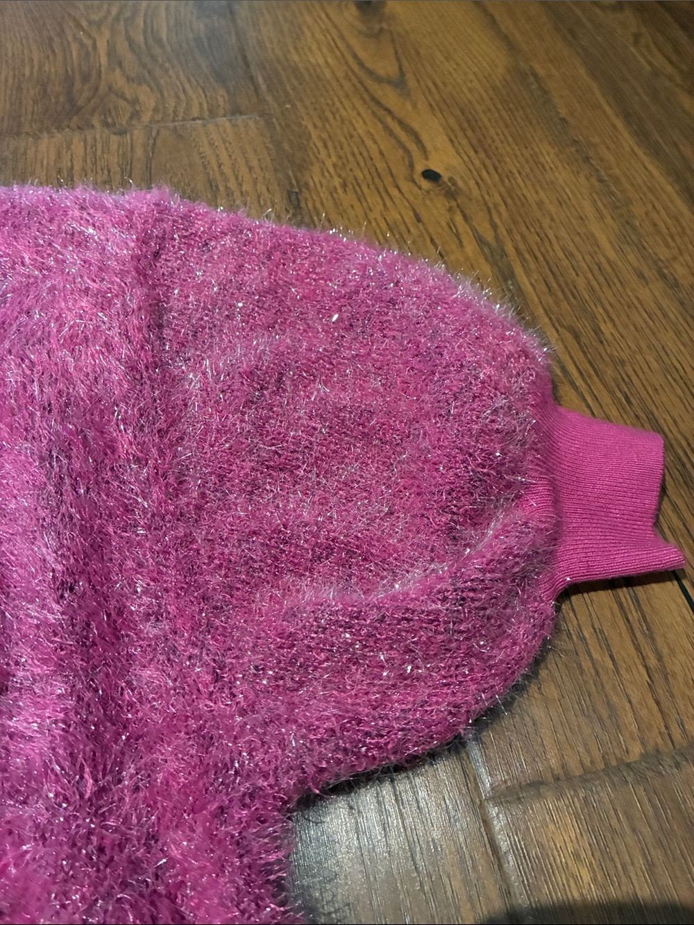 Maeve Sparkle Fuzzy Crewneck Sweater in Bright Pink - Picture 3 of 7